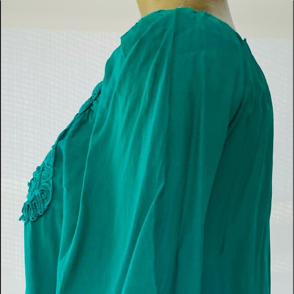 STUDIO M PETITE Green Boho Chic PEASANT TOP SP - Picture 3 of 11